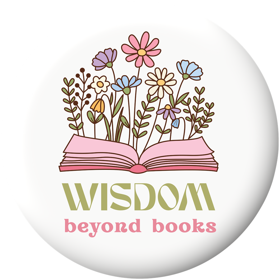 Wisdom Beyond Books logo — wildflowers growing out of an open book